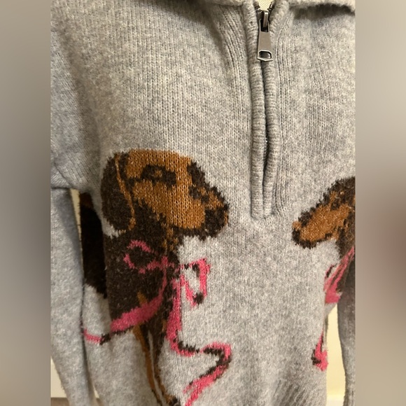 Urban Outfitters Quarter Zip Grey Dogs Print Sweater size M - Picture 3 of 11